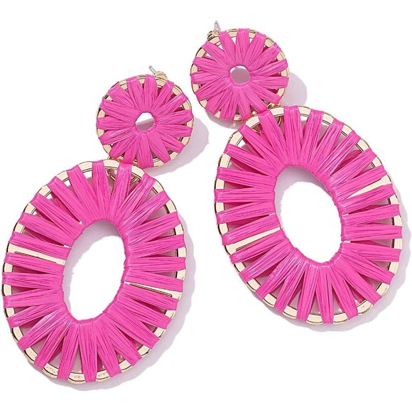 Statement Raffia Earrings Boho Drop Dangle Earrings for Women Handmade F… - Picture 3 of 16